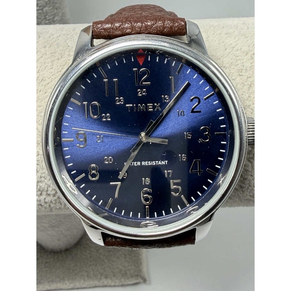 Timex TW2R85400 New Battery Mens Watch 43MM 8.5" Leather Band Blue Dial